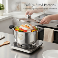 316 Stainless Steel Steamer Pot with Lid, Food Grade Induction Cooker Compatible Soup Pot with Steaming Rack