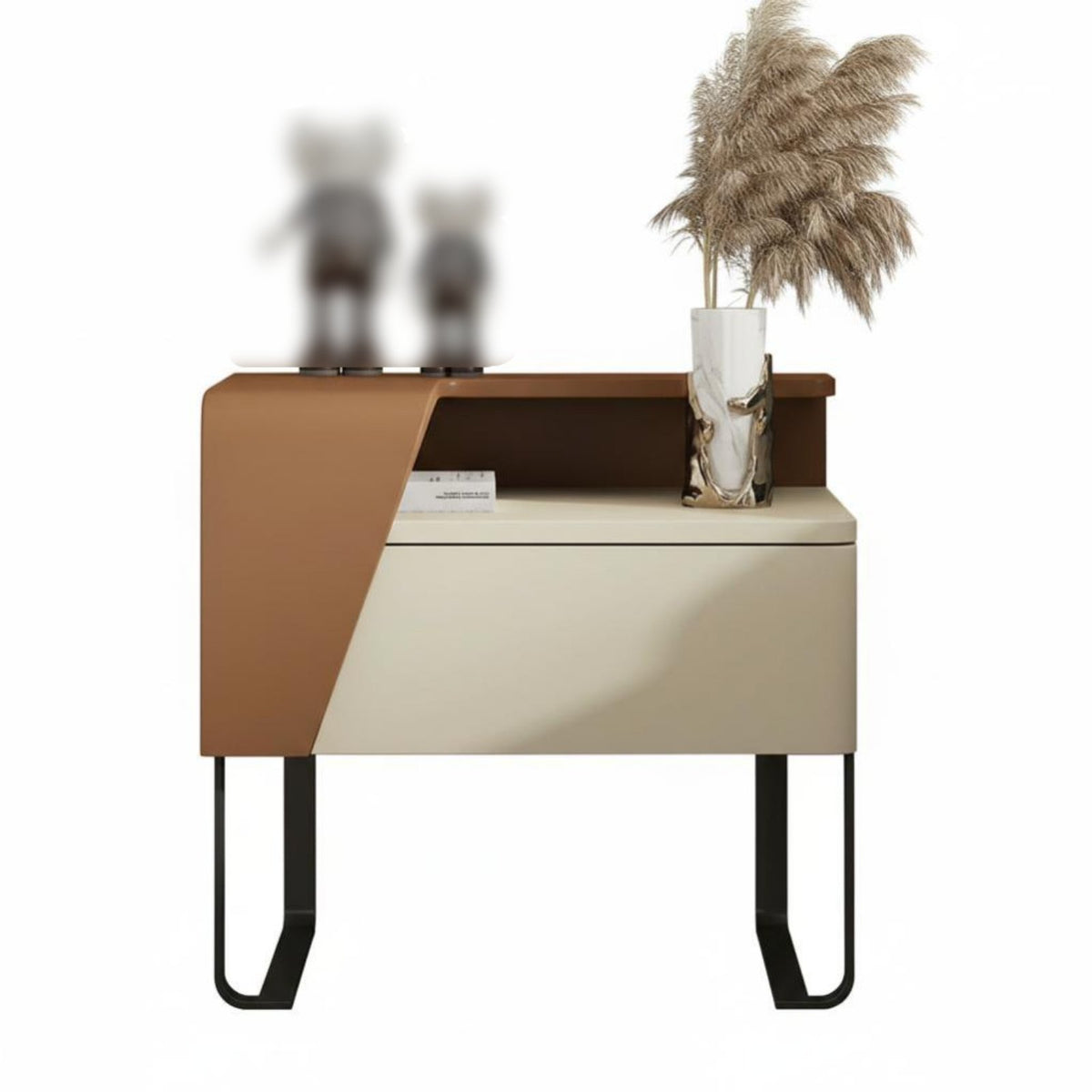 Minimalist Design S-Shaped End Table sleek Lacquer Finish Nightstand Space-Saving Bedroom Furniture Open Storage Shelves for Apartment Dwellers, Homeowners, Interior Designers, Small Spaces, Living Room, Entryway, Office