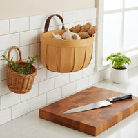 Wall Hanging Storage Basket Space Saving Kitchen Garlic Holder With Handle