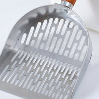 Metal Sifter with Slotted Holes, Deep Stainless Steel Cat Dog Waste Picker, Ergonomic Wooden Handle for Tray, Unique Cat Owner Gift