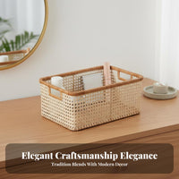 Lidded Woven Basket Handwoven Household Storage with Lid for Living Room, Women