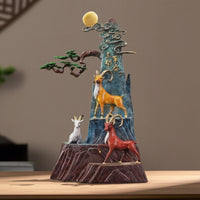 Mountain Sculpture with Goats Collectible Three Caprine Figures Sculpture Textured Caprine Ornament for Homeowners, Collectors, Office