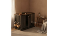 Dog Crate with Wheels Multipurpose Dog Crate with Pull-out Tray Decorative Wooden Kennel for Small Dogs