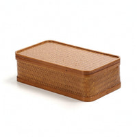 Woven Basket with Handle Handmade Bamboo Storage Basket Portable Woven Bamboo Container with Lid for Tea Service