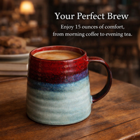 Ceramic Coffee Mug with Handle, 15oz Large Capacity Tea Cup for Hot and Cold Beverages, Handmade Glazed Drinkware for Home Kitchen Office