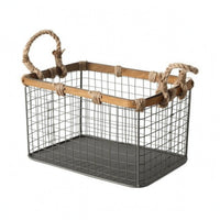 Wire-Grid Basket Rope Handles Rectangular Storage Basket Stackable Organizer Bin