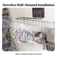 Drilltool-Less Installation Sliding Hook Rail Space-Saving 10-Hook Key Rack Multi-Purpose Keychain Holder Long-Lasting for Anime Fans, Collectors, Entryway, Hallway, Bedroom, Dorm Room