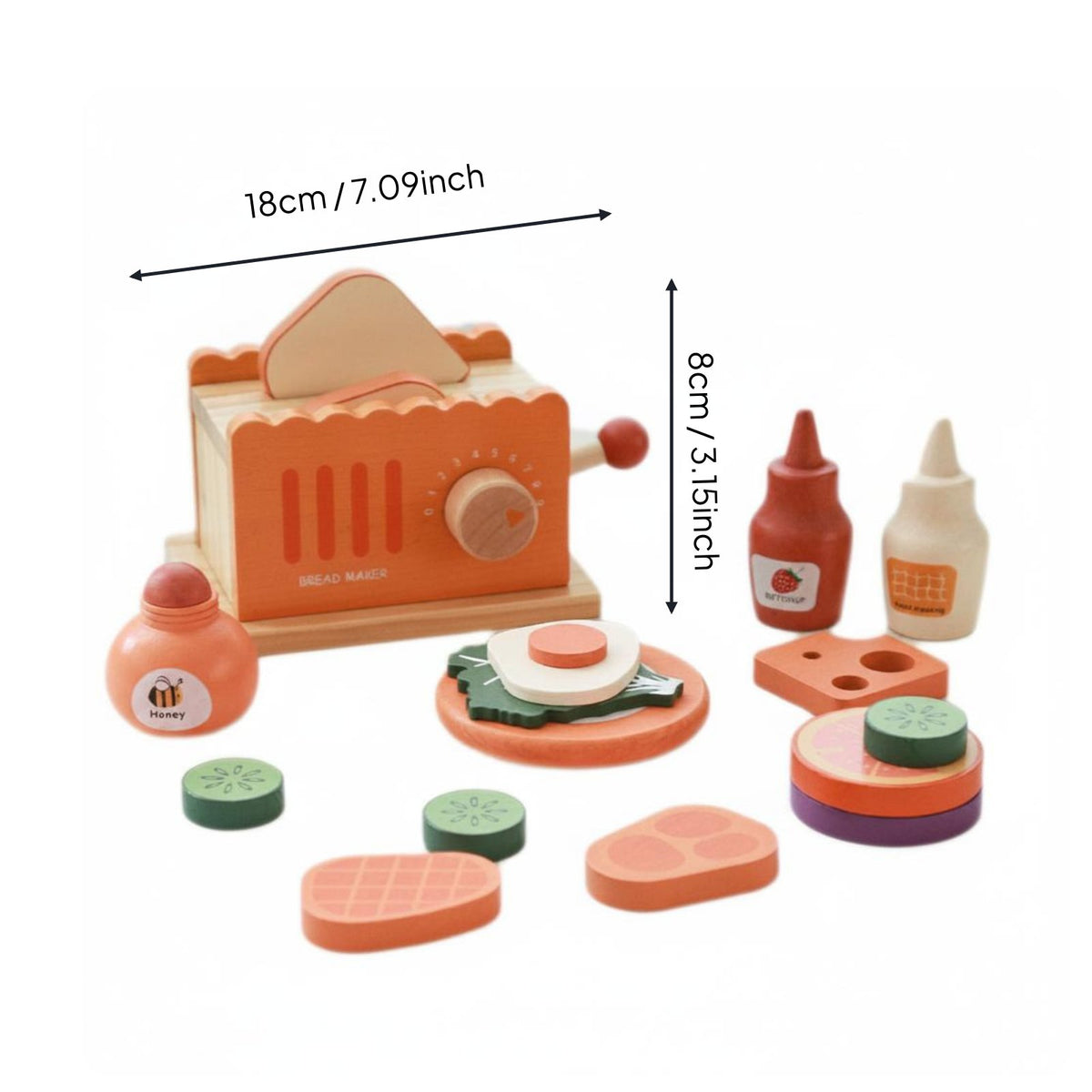 Pretend Bread Maker Toy Bright Colors Wooden Breakfast Toy Screen Fun Pretend Food Set for Playroom