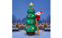 Freestanding Inflatable Christmas Tree with Santa Festive Christmas Tree with Climbing Santa Outdoor Decoration Indoor for Yard, Porch, Entryway