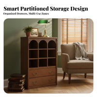 Black Display Cabinet Vintage Design Sideboard Retro-Modernperiod Modern & Design Glass Doors for Residents, Families, Hallway