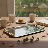 Serving Tray with Handles Gold Tone Rectangular Serving Tray Decorative for Hosts, Dining Room, Parties