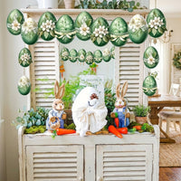 12pcs Easter Hanging Ornament 2D Wooden Easter Decoration Hanging Egg for Indoor, Outdoor Home Party