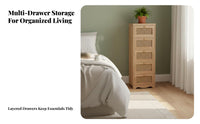 Rattan Drawer Cabinet Retro Design Rattan Front Cabinet Easy Assembly