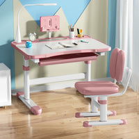 Tiltable Desktop Adjustable Kids Desk and Chair Set Rounded Edges Ergonomic Children Study Table Built-in Storage Ergonomic Kids Writing Table Split Backrest for Homeschooling