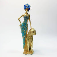 Leopard Lady Figurine Luxury Look African Lady Figurine Gift for Display Shelf