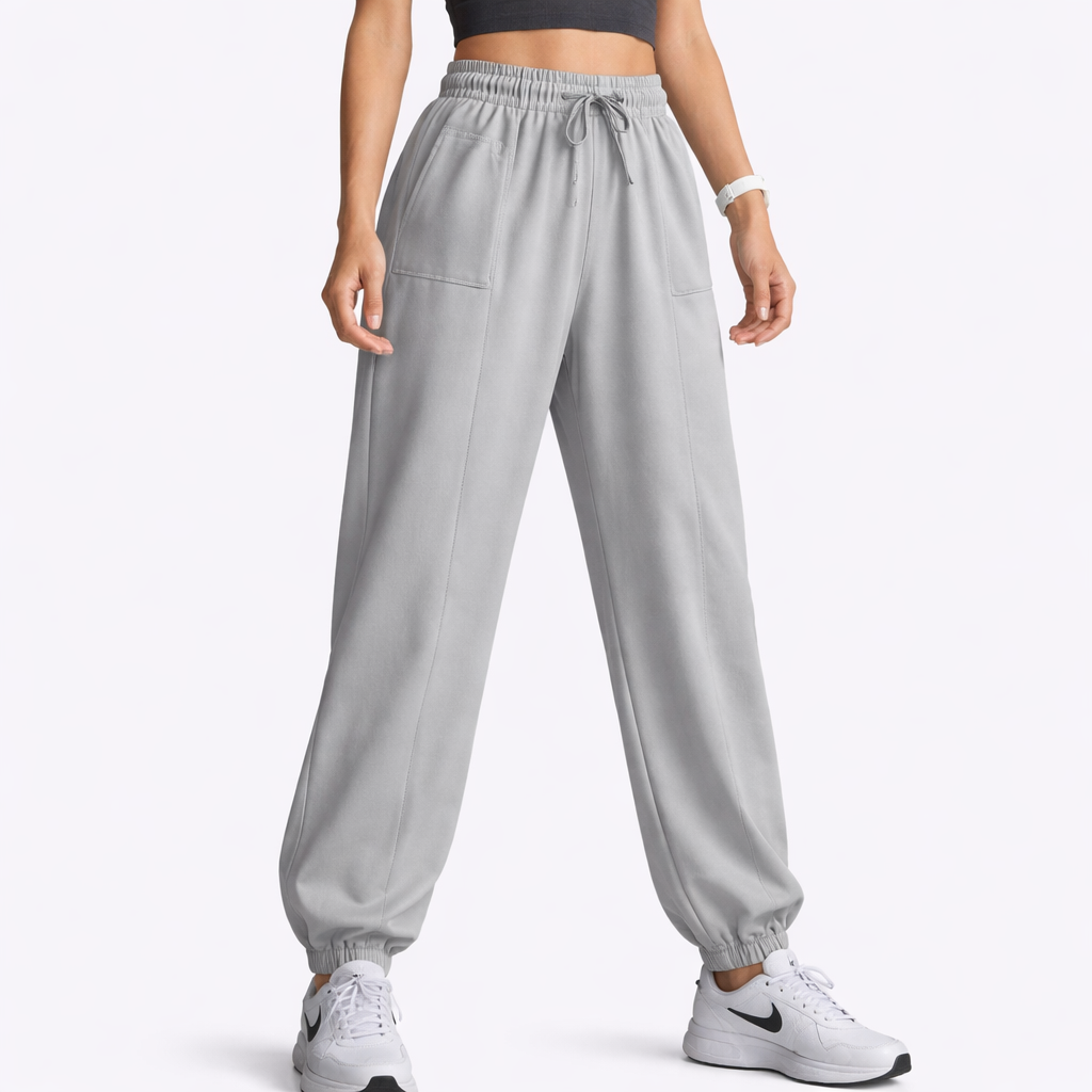 Joggers for Women with High Waist and Pockets, Ladies Trousers with Tapered Leg for Loungewear and Work, Baggy Elasticated