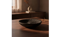 Tray with Carbonized Finish Textured Irregular Oval Bowl Wooden for Entryway