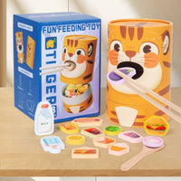 Chopstick Training Playful Hues Recognition Wooden Feeding Toy Materials Tiger Feeding Game for Young Children, Preschool