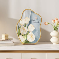 Cream Style Decorative Painting with Tulip, Desktop Ornament for Study or Bedroom