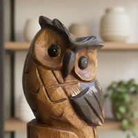Wooden Owl Statue Artisanal Wooden Owl Figurine Rustic for Living Room