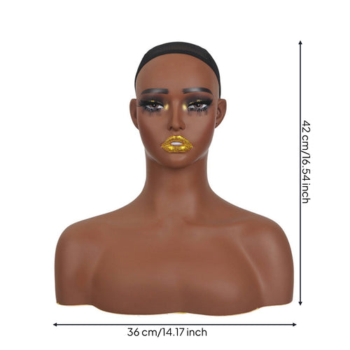 Hairpiece Mannequin Head Photo Prop Female Mannequin Head Skin Tone Manikin Bust with Shoulders for Salon, Store Window