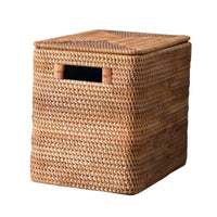 Rattan Storage Basket with Lid Small Lidded Rattan Basket Compact for Bedroom