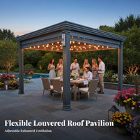 Aluminum Rigid-Roof Pergola Weather Resistant Modern Outdoor Pergola Rainproof Modern Aluminum Pavilion for Families, Courtyard, Deck