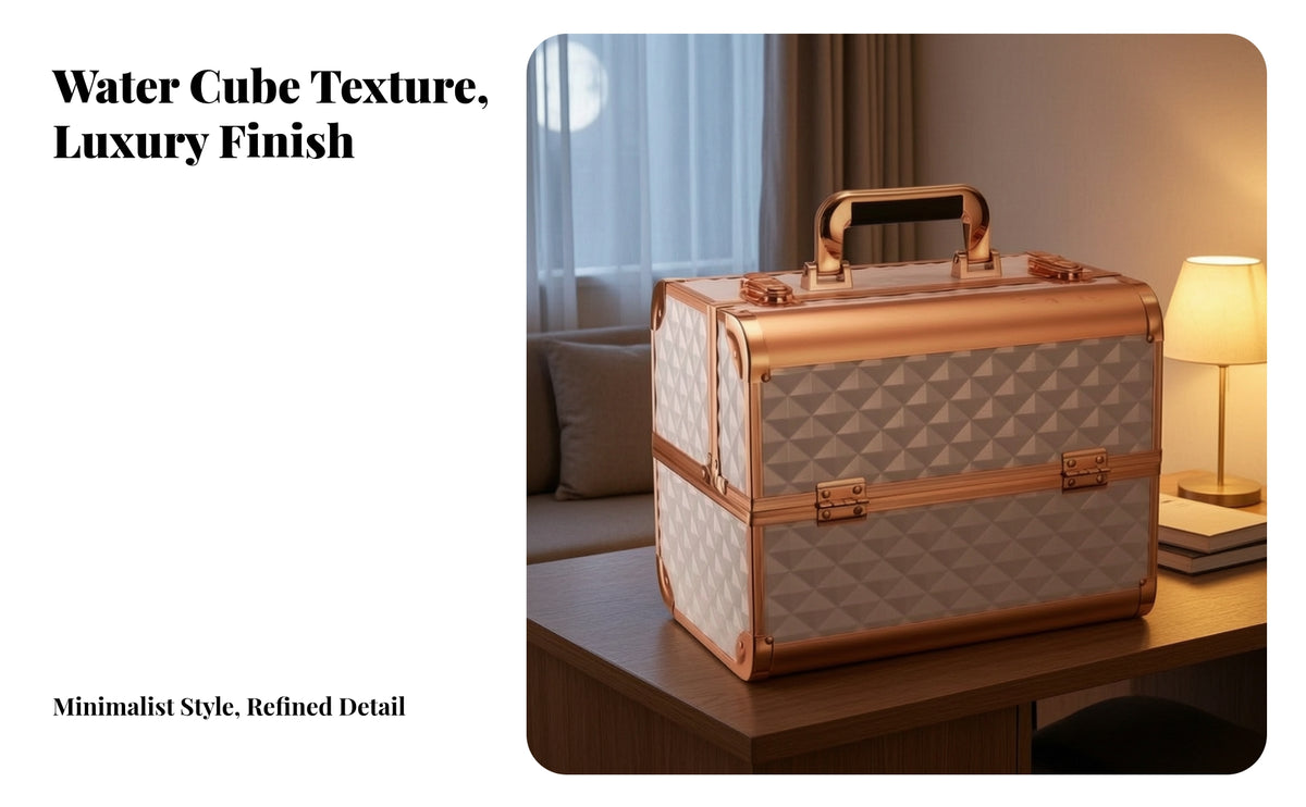 Portable Makeup Train Case | Aluminum-aluminum-style construction, Secure Latch Closures, Cosmetic Storage Case with Trays, for Salon