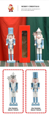 30cm Sky Blue Glitter Nutcracker King Wooden Craft Christmas Decoration