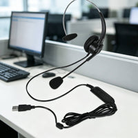 Flexible Monaural Headset with Inline Control Wired Single-Ear USB Headset Adjustable for Office Workers