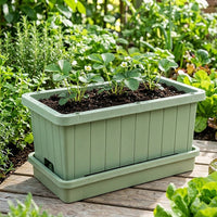 Large Resin Planter Box Plant Pot with Drainage Tray, Sturdy Plant Pots for Home Gardening, Outdoor Vegetable Garden