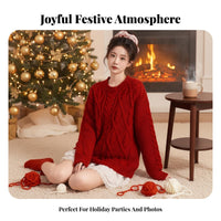 3 Pieces Fuzzy Knit Crop Top Skirt Set Holiday Themed women's Apparel for Teens
