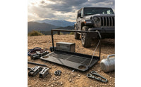 Fold-down Foldable Tailgate Table Heavy-Duty Tailgate Table with Cup Holders Space-Saving Folding Storage Rack Powder-Coated for Overlanders, Campers, Tailgating, Camping, Roadside Prep