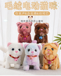 Electric Plush Cat Toy with Walking, Sound, and Tail Wagging