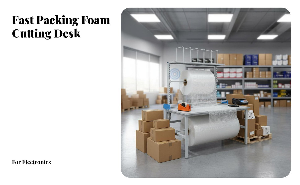 Packing Table with Cutter Stainless Metal Surface Packing Cushioning Dispenser Table Heavy-Duty Anti Workbench for Packers, Mailroom, Workshop