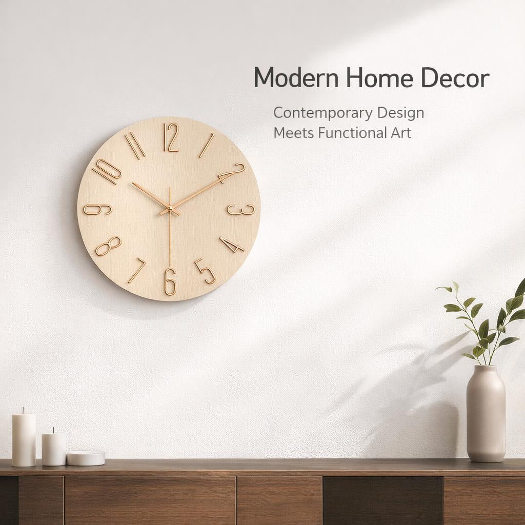 12 Inch Wall Clock, Modern Silent Wall Clocks Battery Operated, Home Living Room Bedroom Kitchen Decor, Accurate Timekeeper, Simple Design