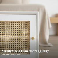 Rattan Door Nightstand Nordic Aesthetic Bedside Table Compact Size for Bedroom
