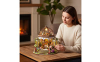 DIY Miniature Garden Model with LED Light Handmade Miniature House Kit with LED Light Illuminated Wooden Dollhouse Kit Collectible for Collectors, Hobbyists, Craft Enthusiasts, Desk Display