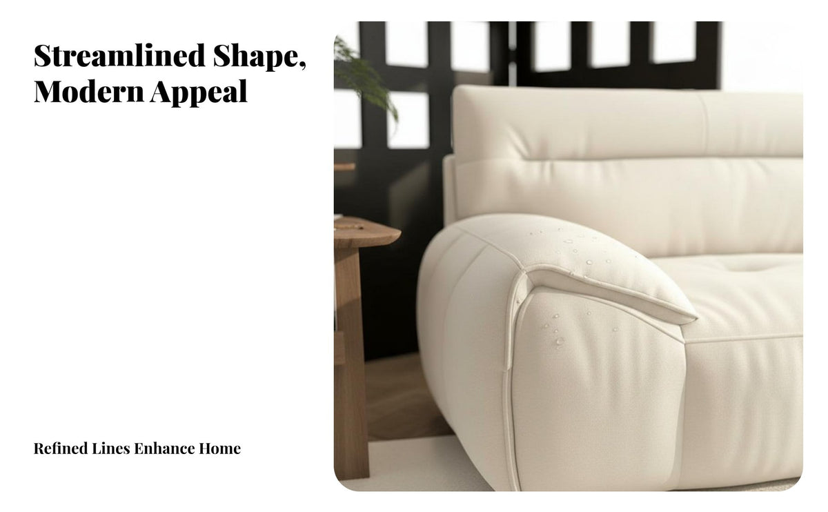 plush Straight-Line Sofa French Cream aesthetic Deep-Seat Lounger CumulusLike Appearance Living Room Furniture for Young Adults, Studio Flat, Lounge Area