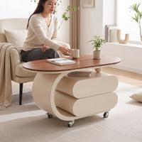 Oval Table Practical Wheeled Coffee Table Movable Furniture for Living Room, Lounge, Reading Corner