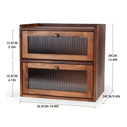 2-Tier Bread Box Solid Wood Double Layer Bread Bin Large Capacity
