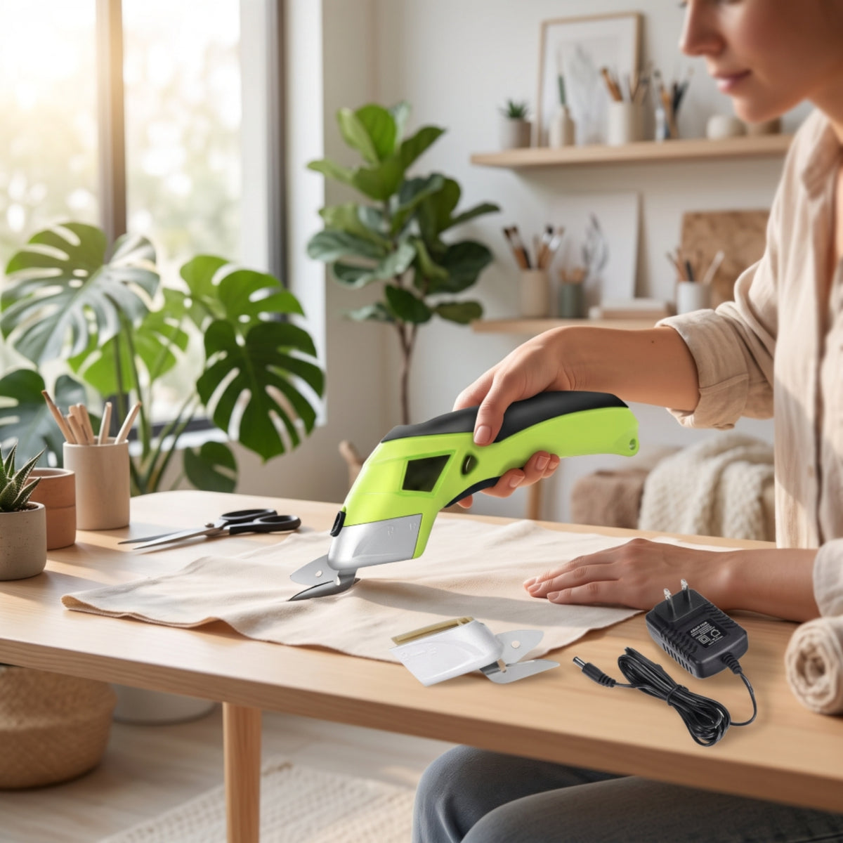 Electric Material Cutter Handheld Electric Scissors Rechargeable Cordless Rotary Cutter for Crafters, Quilters, Crafting, Sewing Room, Workshop