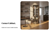 Space-Saving Fan-Shaped Corner Unit Sturdy Construction Fan-Shaped Display Unit Tempered Glass Doors Storage Cabinet Dust-Proof Design for Wine Collectors, Homeowners, Apartment Dwellers, Living Room, Home Bar, Small Areas, Hallway