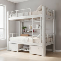 Bunk Bed with Shoe Shelf Space-Saving Metal Bunk Bed Heavy Duty Furniture for Students, Roommates, Dormitory, Apartment Housing