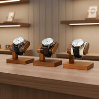 Padded Wooden Watch Display Stand Curved Top Single Watch Stand Rectangular Base Storage Piece Wood Grain