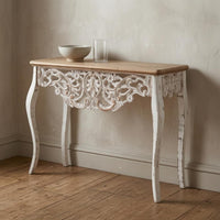 French Vintage Console Table Rectangular Top  Wood Console Table Cabriole Legs Furniture Piece for Entryway