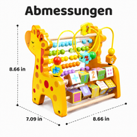 Motor Skill Cube Busy Board for Ages 1+, Activity Cube Wooden Material 22x18x22cm, Bead Maze, Abacus, Animals, Educational for Kids' Room
