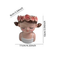 Decorative Female Bust Holder Hand-Painted Resin Bust with Flower Crown Exquisite Face Vase Handmade for Shelf