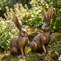 2 Pieces Bronze Hare Statue Resin Animal Sculpture Figurine Vintage Style Home Decor for Desk, Bedroom