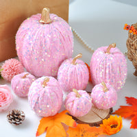 Shimmering Sequin Velvet Pumpkin Decoration for Thanksgiving, Foam, 7cm